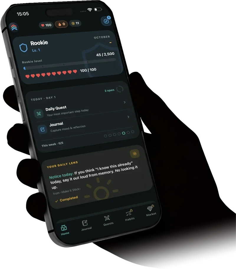 Eine Hand hält ein iPhone mit dem Startbildschirm der App Go & Grow